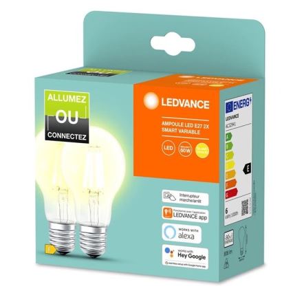 Lot de 2 ampoules LED à intensité variable SMART+ A60 E27/6W/230V 2700K - Ledvance