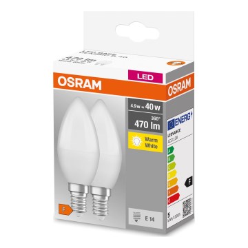 Lot de 2 ampoules LED B38 E14/4,9W/230V 2700K - Osram