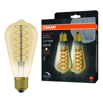 Lot de 2 ampoules LED dimmables à filament vintage E27/4,8W/230V 2200K - Osram