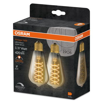 Lot de 2 ampoules LED dimmables à filament vintage E27/7,8W/230V 1800K - Osram