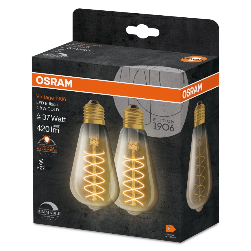 Lot de 2 ampoules LED dimmables à filament vintage E27/7,8W/230V 1800K - Osram