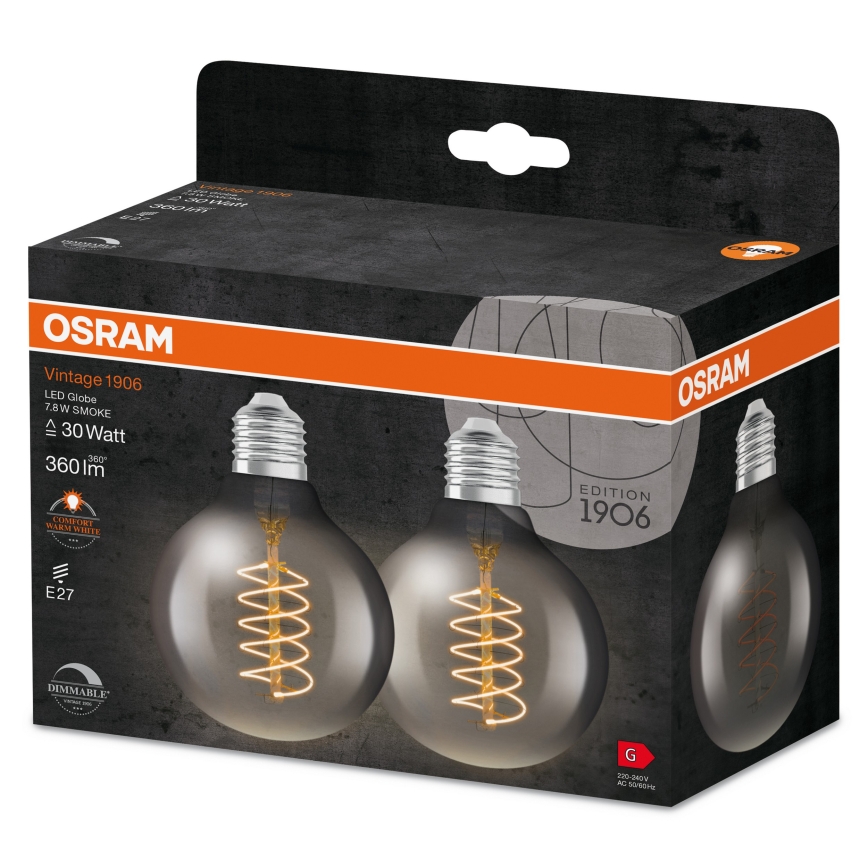 Lot de 2 ampoules LED dimmables à filament vintage E27/7,8W/230V 1800K - Osram