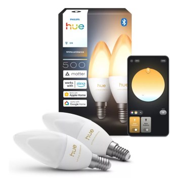 Lot de 2 ampoules LED dimmables Philips Hue WHITE AMBIANCE B39 E14/3,7W/230V 1000-20000K