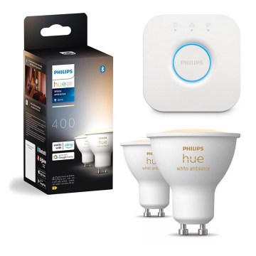 Lot de 2 ampoules LED dimmables Philips Hue White Ambiance GU10 4,2 W 230 V 2200–6500 K + pont Hue