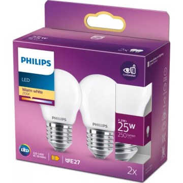 Lot de 2 ampoules LED Philips P45 E27/2,2W/230V 2700K