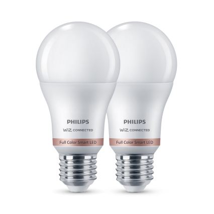 Lot de 2 ampoules LED RGB dimmables Philips SMART A60 E27/8,5W/230V 2200-6500K + télécommande