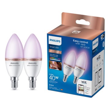 Lot de 2 ampoules LED RGB dimmables Philips SMART C37 E14/4,9W/230V 2200-6500K IRC 90