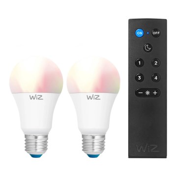Lot de 2 ampoules LED RGBW dimmables A60 E27/9W/230V 2200-6500K Wi-Fi + télécommande - WiZ