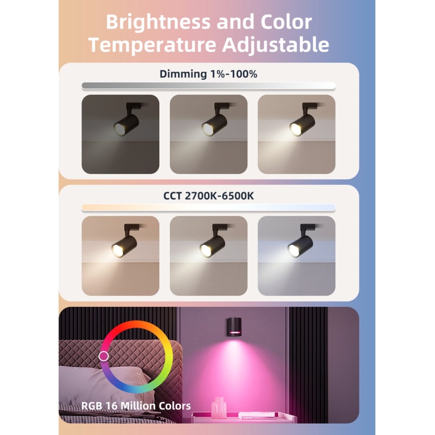 Lot de 2 ampoules LED RGBW dimmables MESH GU10/6,5W/230V 2700-6500K Wi-Fi - Aigostar