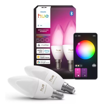Lot de 2 ampoules LED RGBW dimmables Philips Hue White And Color Ambiance B39 E14/3,7W/230V 1000-20000K