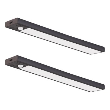 Lot de 2 éclairages LED rechargeables pour meubles avec capteur de mouvement et capteur crépusculaire VIRO LED/1,2W/3,7V 800 mAh 3000/4000/6500K 30 cm noir