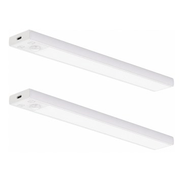 Lot de 2 éclairages LED rechargeables pour meubles avec capteur de mouvement et crépusculaire VIRO LED/1,2W/3,7V 800 mAh 3000/4000/6500K 30 cm blanc