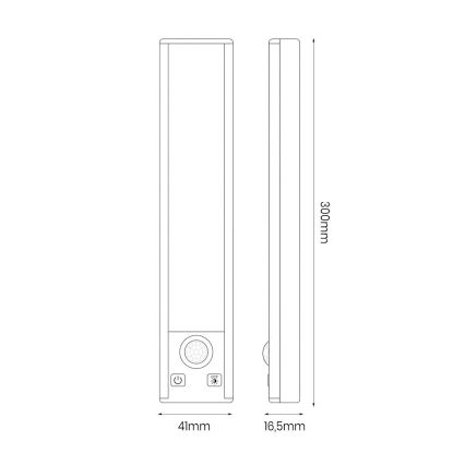 Lot de 2 lampes LED rechargeables pour mobilier VIRO, 1,2 W, 3,7 V, 800 mAh, 3000/4000/6500 K, 30 cm, blanc, avec capteur de mouvement et détecteur crépusculaire