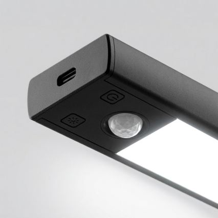 Lot de 2 éclairages LED rechargeables pour mobilier avec détecteur de mouvement et capteur crépusculaire VIRO LED/1W/3,7V 800 mAh 3000/4000/6500K 20 cm noir