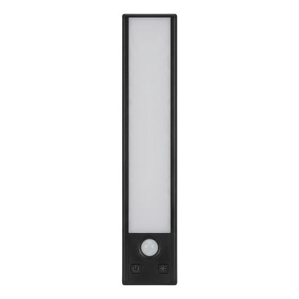 Lot de 2 éclairages LED rechargeables pour mobilier avec détecteur de mouvement et capteur crépusculaire VIRO LED/1W/3,7V 800 mAh 3000/4000/6500K 20 cm noir