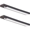 Lot de 2 éclairages LED rechargeables pour meubles avec détecteur de mouvement et capteur crépusculaire VIRO LED/1,2W/3,7V 800 mAh 3000/4000/6500K 30 cm noir