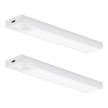 Lot de 2 éclairages LED rechargeables pour meubles avec détecteur de mouvement et capteur crépusculaire VIRO LED/1W/3,7V 800 mAh 3000/4000/6500K 20 cm blanc