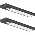 Lot de 2 éclairages LED rechargeables pour meubles avec détecteur de mouvement et capteur crépusculaire VIRO LED/1W/3,7V 800 mAh 3000/4000/6500K 20 cm noir