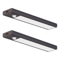 Lot de 2 éclairages LED rechargeables pour mobilier avec détecteur de mouvement et capteur crépusculaire VIRO LED/1W/3,7V 800 mAh 3000/4000/6500K 20 cm noir