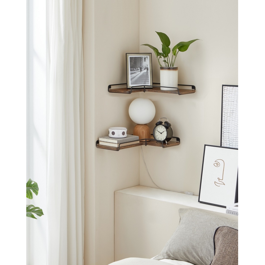 Lot de 2 étagères murales SHELFY 40 x 10 x 29 cm, brun/noir