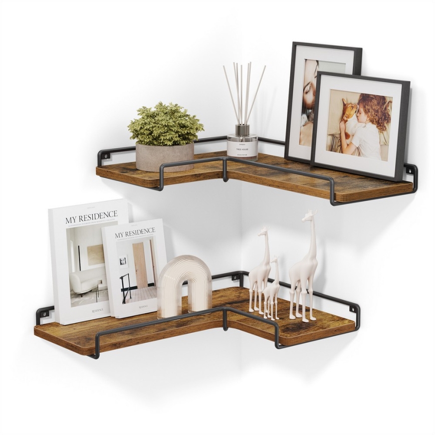 Lot de 2 étagères murales SHELFY 40 x 10 x 29 cm, brun/noir