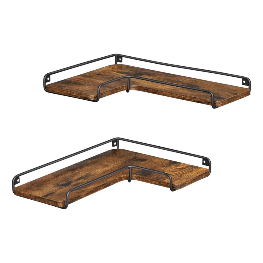 Lot de 2 étagères murales SHELFY marron/noir