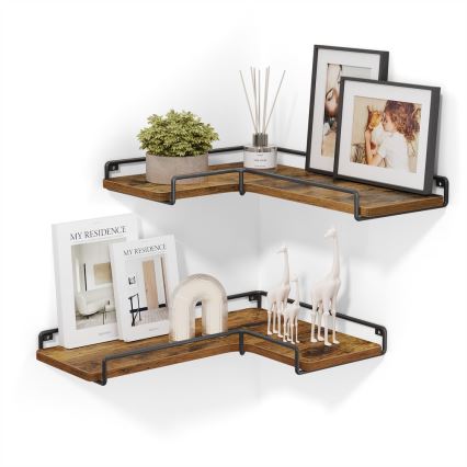 Lot de 2 étagères murales SHELFY marron/noir