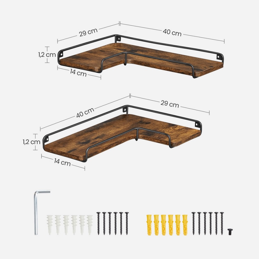 Lot de 2 étagères murales SHELFY marron/noir