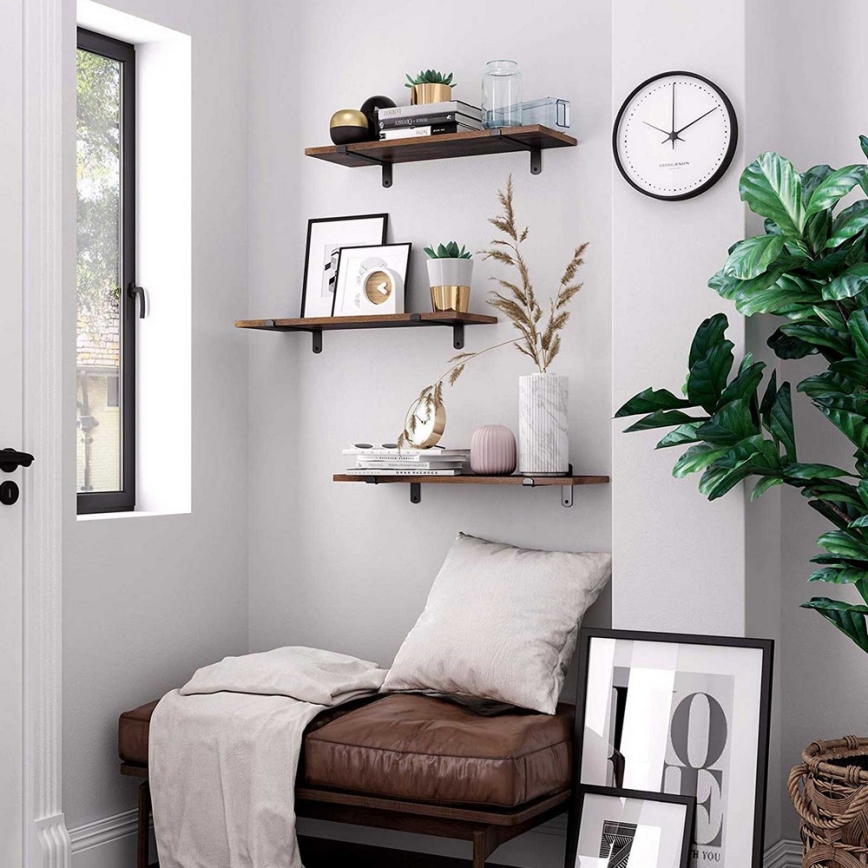 Lot de 2 étagères murales SHELFY, marron/noir