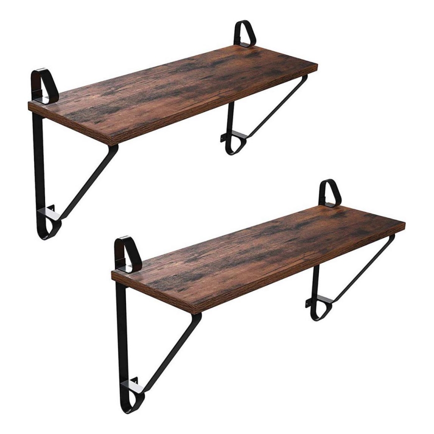 Lot de 2 étagères murales SHELFY marron/noir
