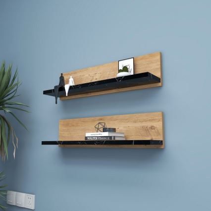Lot de 2 étagères SHELFIE en pin/noir