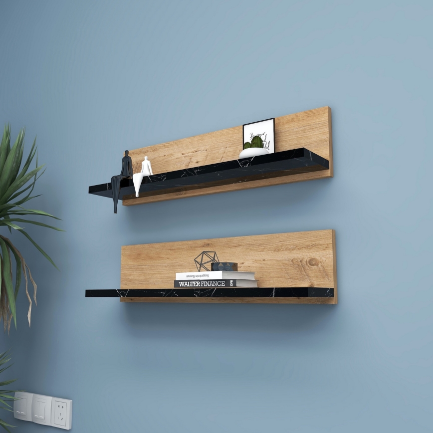 Lot de 2 étagères SHELFIE en pin/noir