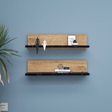 Lot de 2 étagères SHELFIE en pin/noir