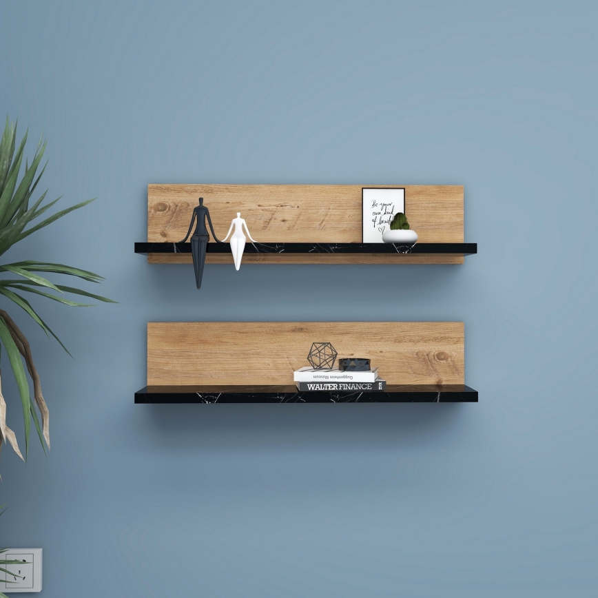 Lot de 2 étagères SHELFIE en pin/noir