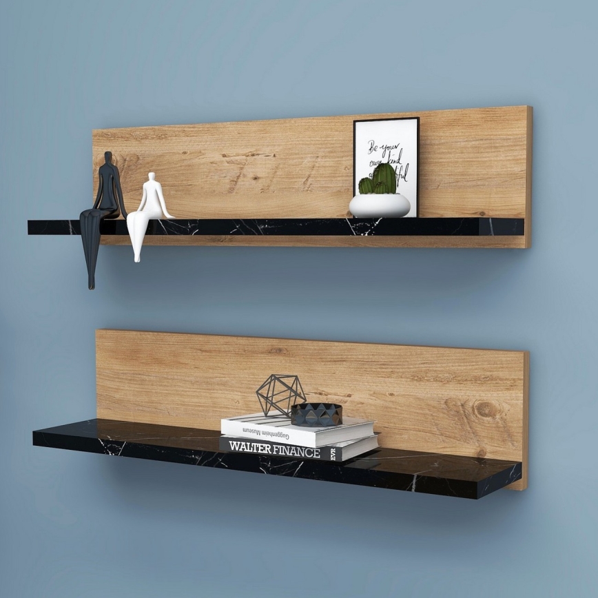 Lot de 2 étagères SHELFIE en pin/noir