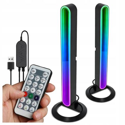 Lot de 2 lampes de table dimmables LED RGBIC LED/5W/5V noires + télécommande