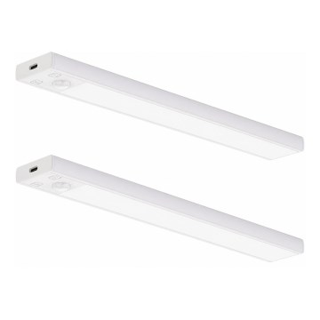 Lot de 2 lampes LED rechargeables pour mobilier VIRO, 1,2 W, 3,7 V, 800 mAh, 3000/4000/6500 K, 30 cm, blanc, avec capteur de mouvement et détecteur crépusculaire