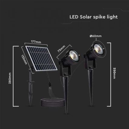 Lot de 2 lampes solaires d'extérieur LED 2xLED/1,2W/3,7V IP65 3000K 4000 mAh