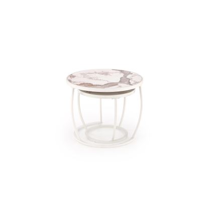 Lot de 2 tables basses AURORO beige/blanc