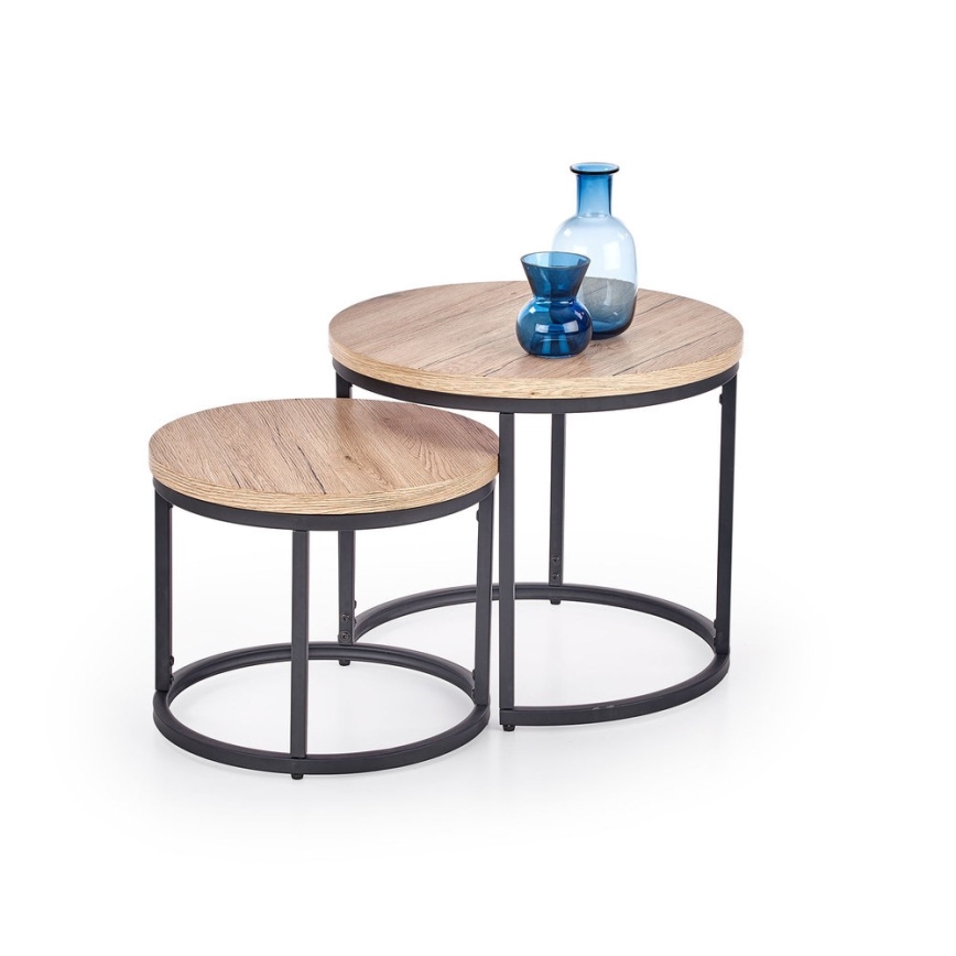 Lot de 2 tables basses JENO chêne/noir