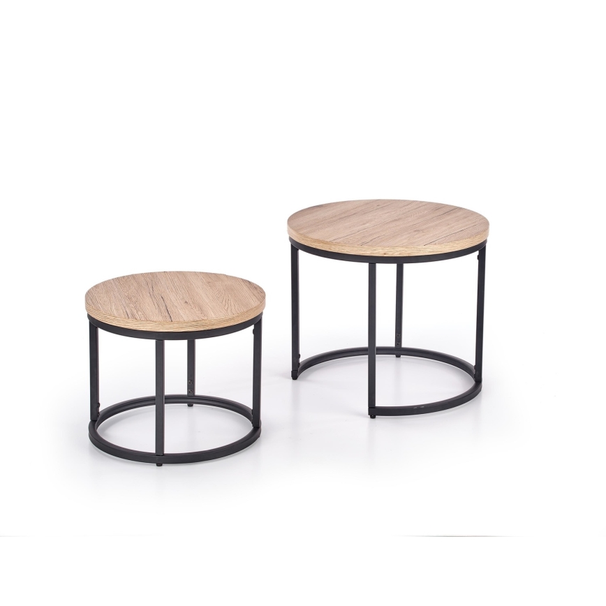 Lot de 2 tables basses JENO chêne/noir