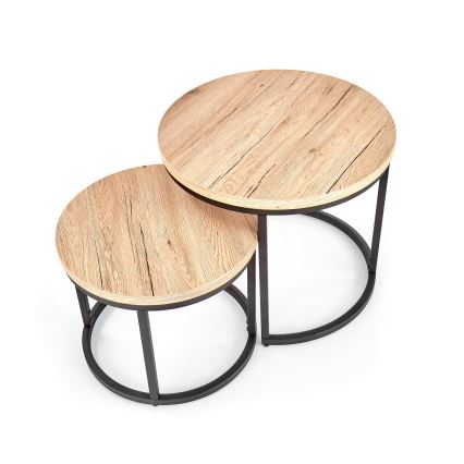 Lot de 2 tables basses JENO chêne/noir