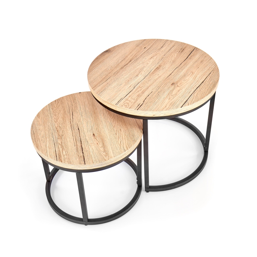 Lot de 2 tables basses JENO chêne/noir