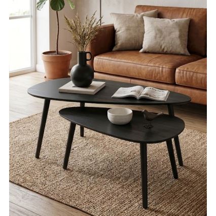 Lot de 2 tables basses SOLE 60/80 x 30/40 cm, noires