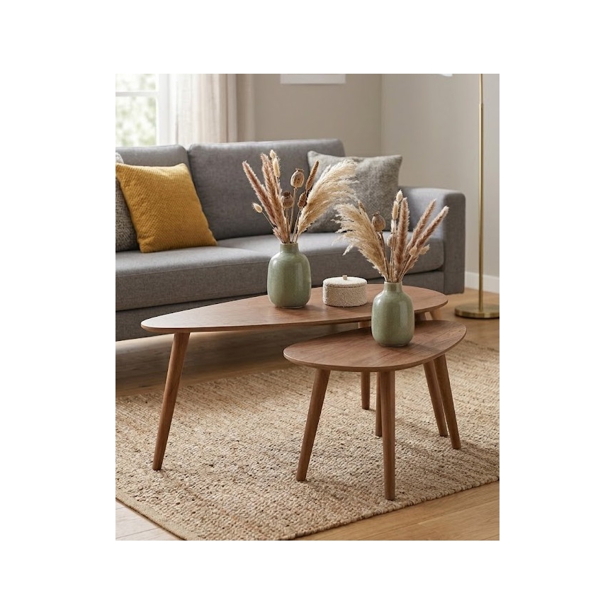 Lot de 2 tables basses SOLE 60/80x30/40 cm noyer