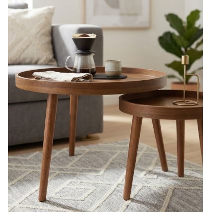 Lot de 2 tables basses VERDE Ø 60/38 cm, finition noyer
