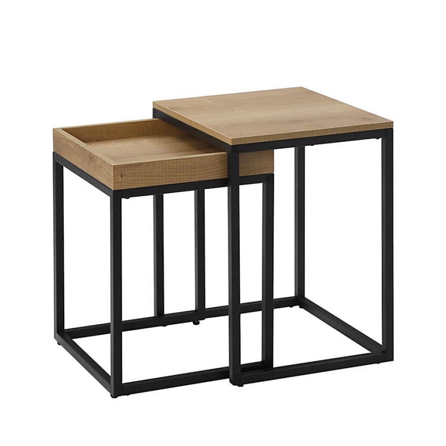 Lot de 2 tables d'appoint ELDUR marron/noir