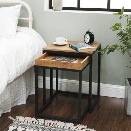 Lot de 2 tables d'appoint ELDUR marron/noir