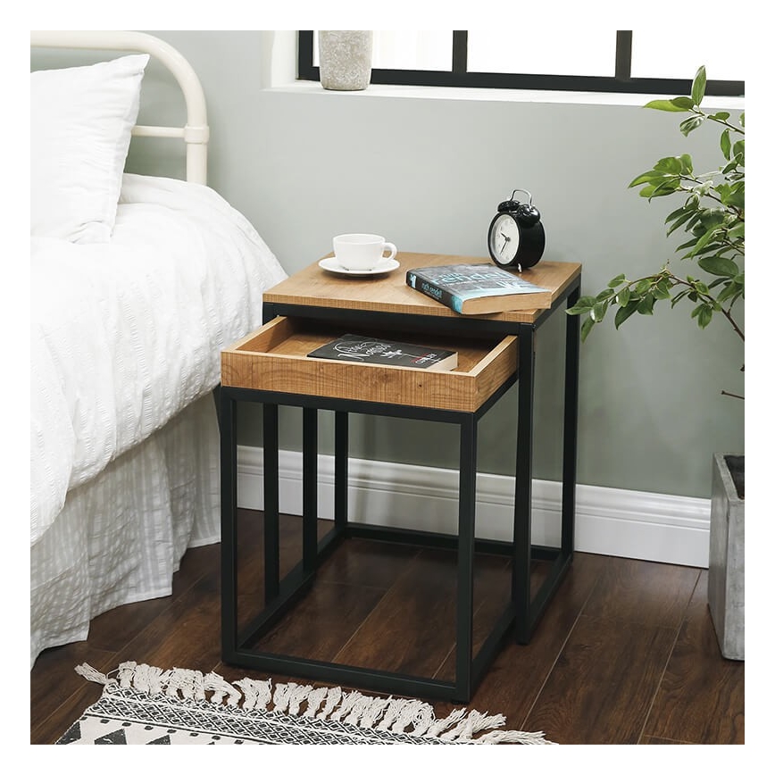 Lot de 2 tables d'appoint ELDUR marron/noir