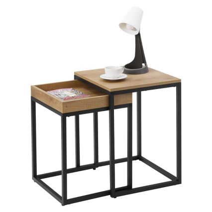 Lot de 2 tables d'appoint ELDUR marron/noir